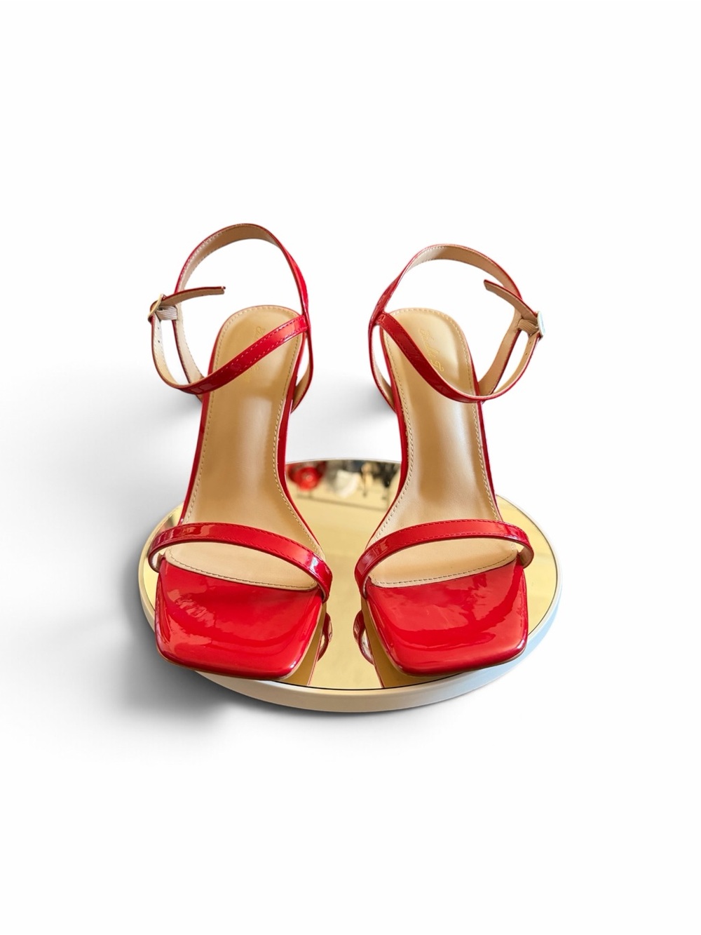 Red Patent Square-Toe Ankle Strap Heels - Women